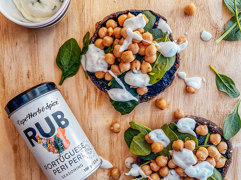 Chilli Grilled Mushroom with chickpea salad